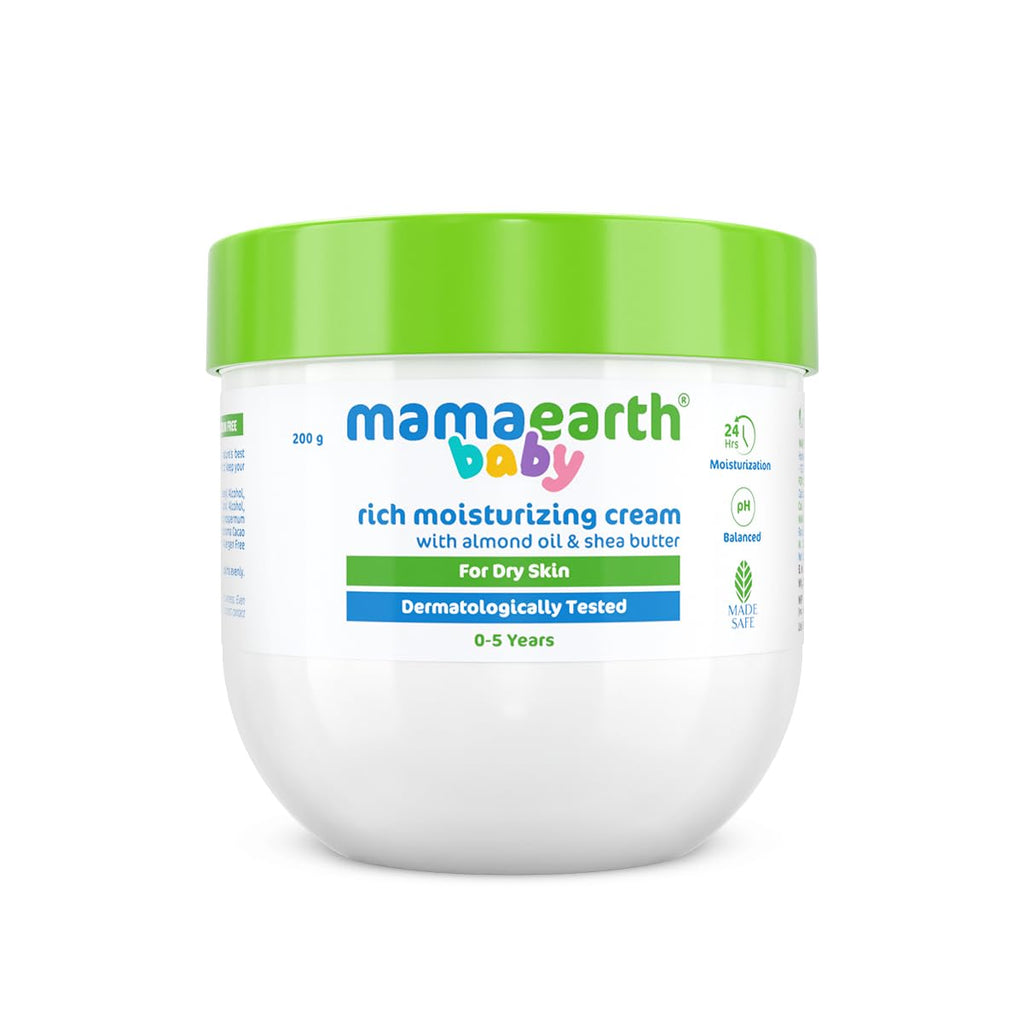 Mamaearth Baby Rich Moisturizing Cream With Almond Oil & Shea Butter For Dry Skin | For Face & Body | 24-Hour Moisturization | Nourishes & Softens Skin | 200 g