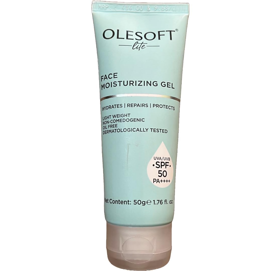 Olesoft Lite Face Moisturizing Gel Spf 50 | Broad Spectrum UVA/UVB Protection | Lightweight, Non-Greasy Sunscreen for All Skin Types â€“ 50g
