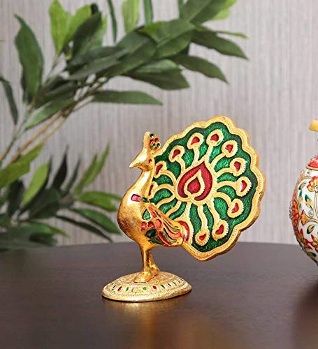 KridayKraft Multicolor Peacock Metal Statue Idol Decorative Showpiece Feng Shui As Table Top