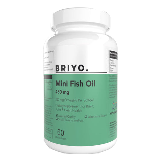 Briyo Fish Oil Mini (450 mg Size) -60 softgels - 71.39% Omega 3 (320 mg Omega 3) per 450 mg capsule