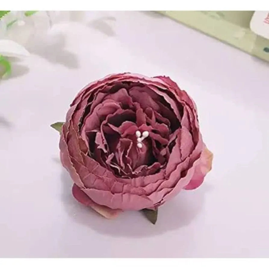6 Pcs Artificial Fabric Rose Flower Heads Handmade Peony Style Flowers Dark Pink
