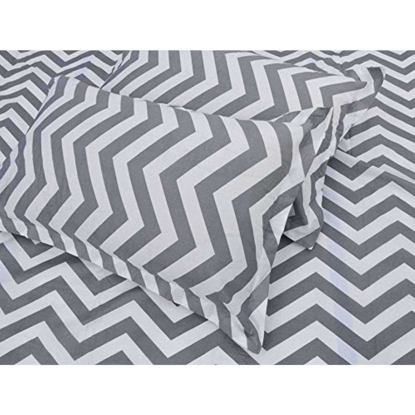 Cotton Double Bedsheet with 2 Pillow Covers - Modern White and Grey