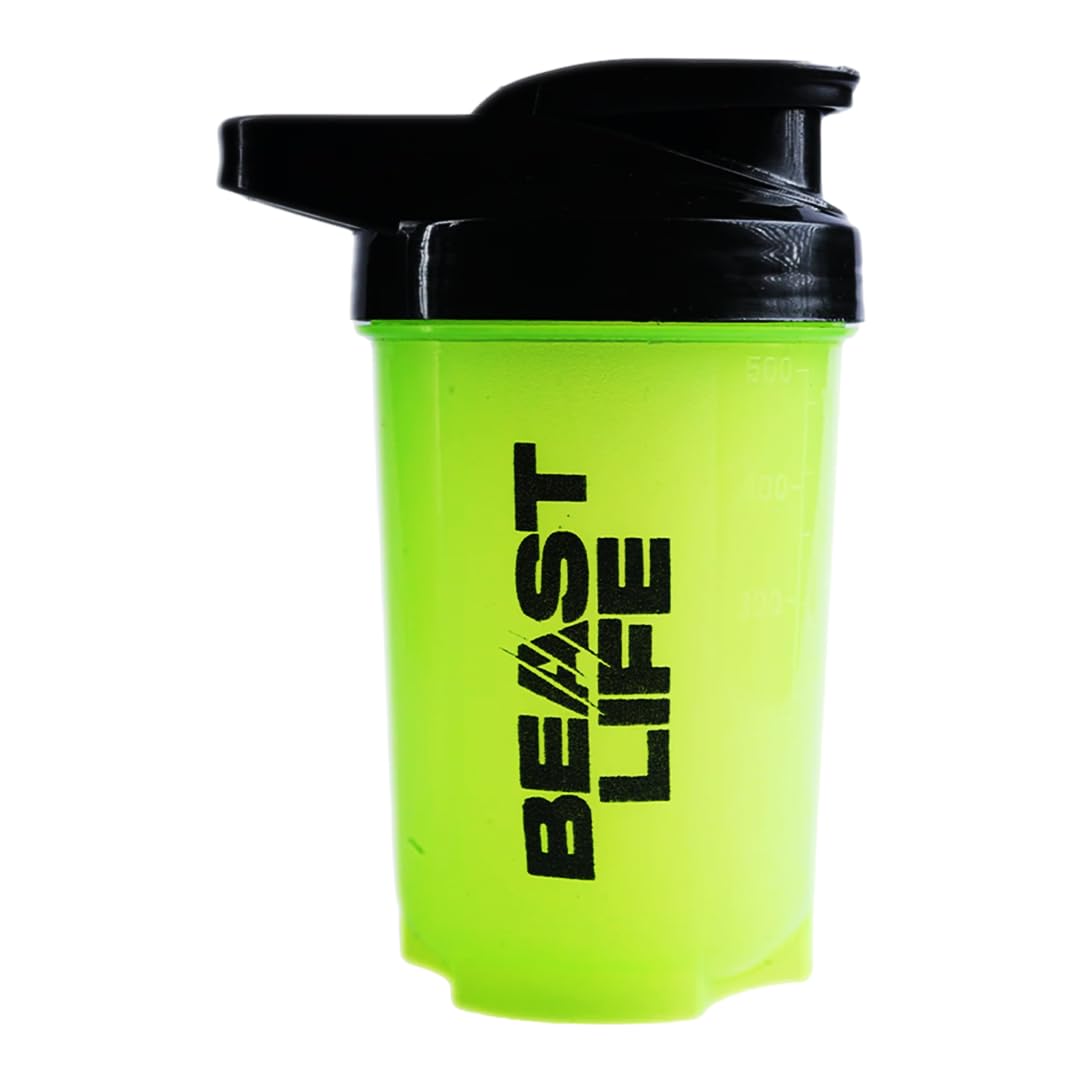 BEASTLIFE Plastic Shaker Bottle with Lid for Gym | Leak-Proof, BPA-Free Blender Bottle for Protein, BCAA & Pre Workout | All Drink Compatible | Easy to Carry