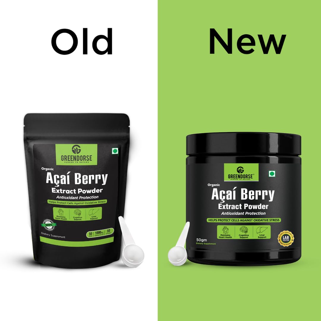 GREENDORSE Acai Berry Extract Powder, 10x Concentrated | SUPERFOOD Rich in 19 amino acids, Muscle building Fibres, Antioxidant & Collagen boosting Vitamin C | Supports Brain, Liver & Heart Functioning- 50g