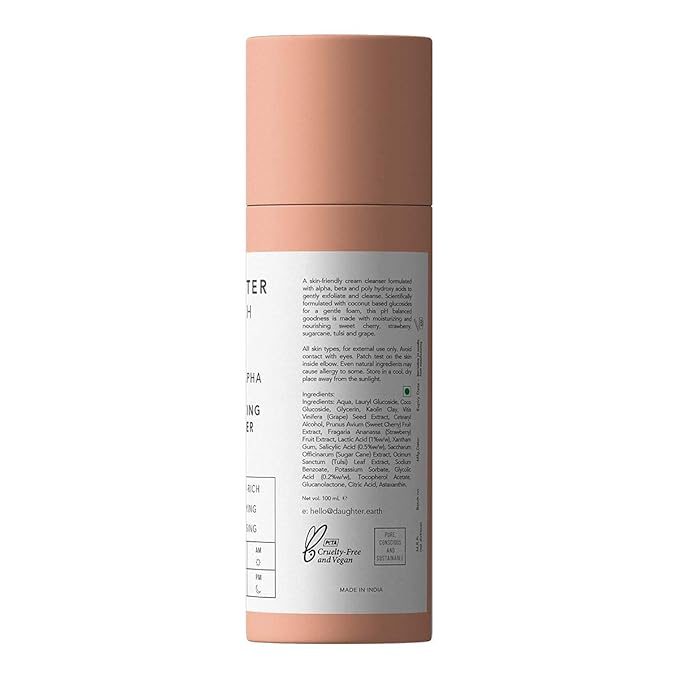 Daughter Earth Aha Bha Pha Exfoliating Cleanser | Daily Routine Face Wash With Fruit Enzymes - 100 Ml