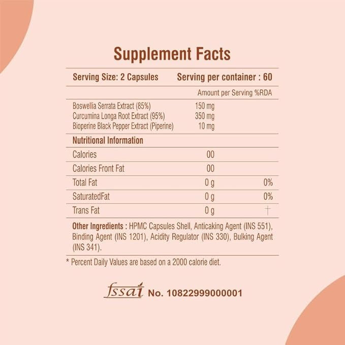 Raskam Curcumin 95% Boswellia 85% 510mg Capsules with Bioperine - 60 Veg Capsules