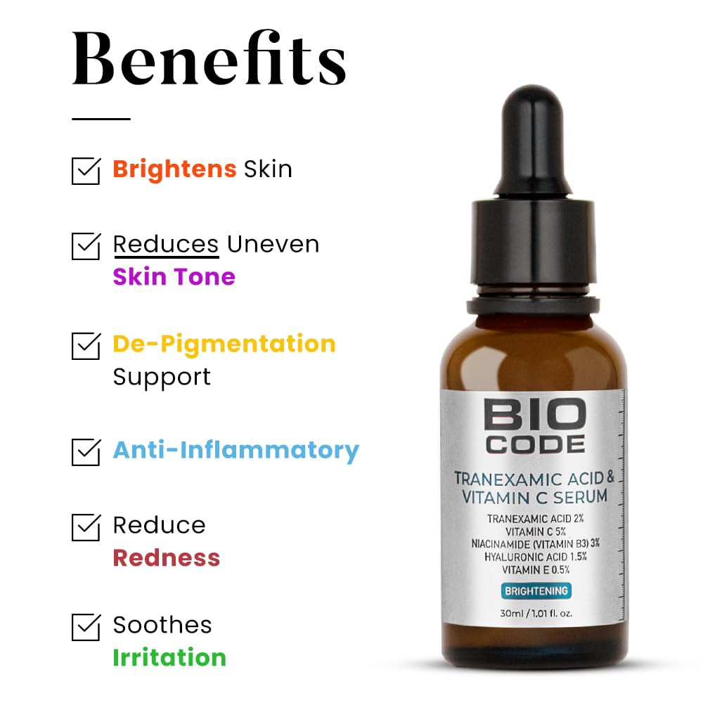 Bio Code 2% Tranexamic Acid & 5% Vitamin C Radiance Renewal Serum (30ml) â€“ with 3% Niacinamide, 1.5% Hyaluronic Acid & 0.5% Vitamin E | Dermatologist Recommended