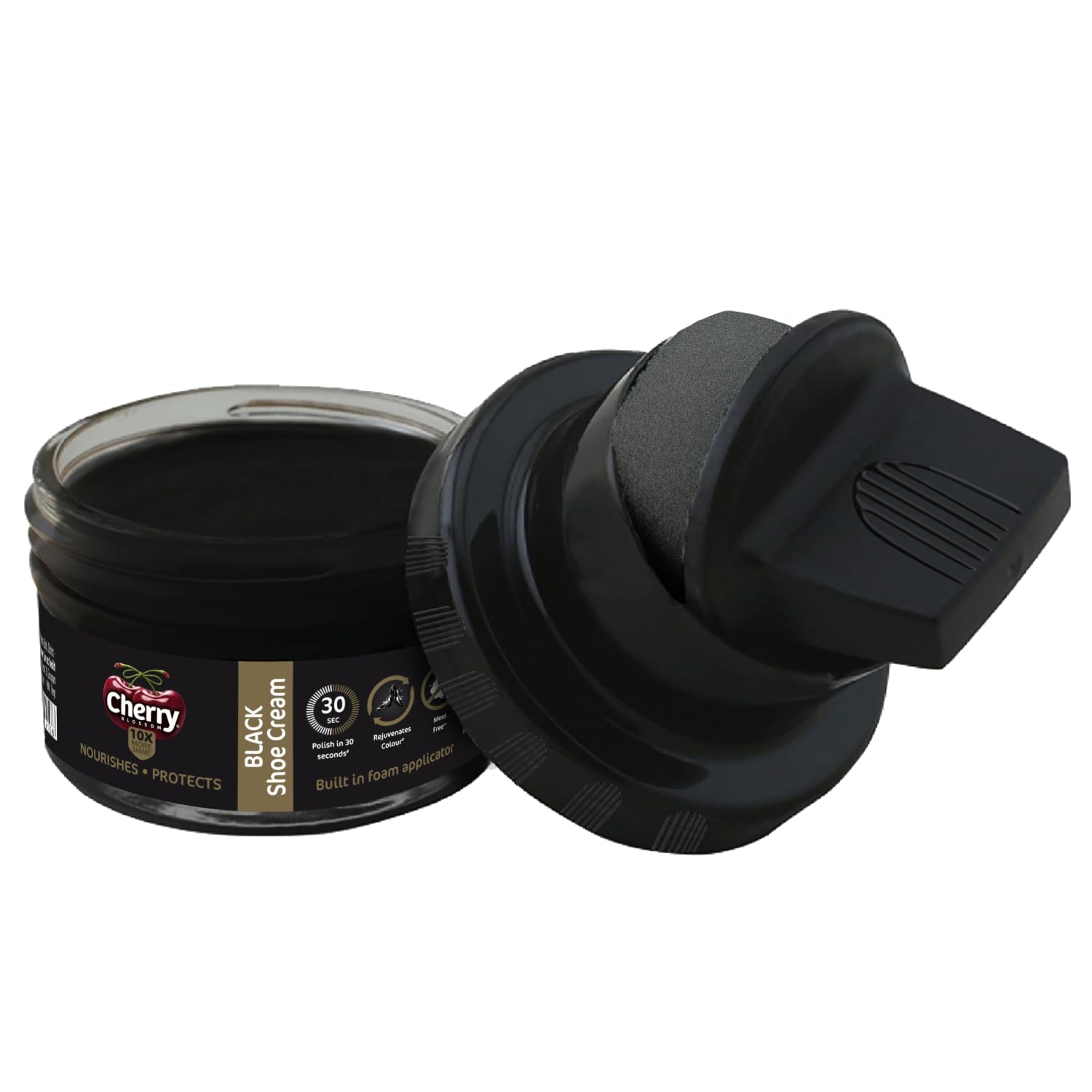 Cherry Blossom Shoe Cream with Built-in Applicator | Premium Leather Care | Rejuvenates Faded Color | Polishes In 30 Secs | 10X More Shine| Mess Free (Black, 48 gm)