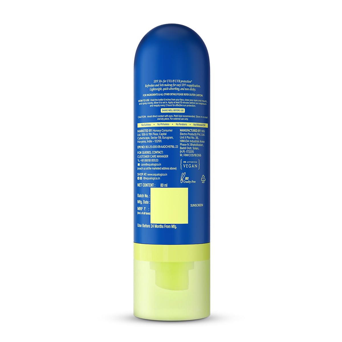 Aqualogica Bright+ Makeup-Set Sunscreen Mist SPF 50+ PA++++ with Blueberry & Kojic Acid | Ultra-Fine Mist for Easy Application over Makeup | Quick Drying | Sets Make-Up | No White Cast | Easy Reapplication | Hydrates & Refreshes | 80 ml