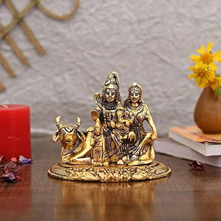 Handcrafted Shiva Parvati Ganesh Idol Shiv Parivar Murti Statue Sculpture Lord Shiva Idols Family Sitting On Nandi Showpiece