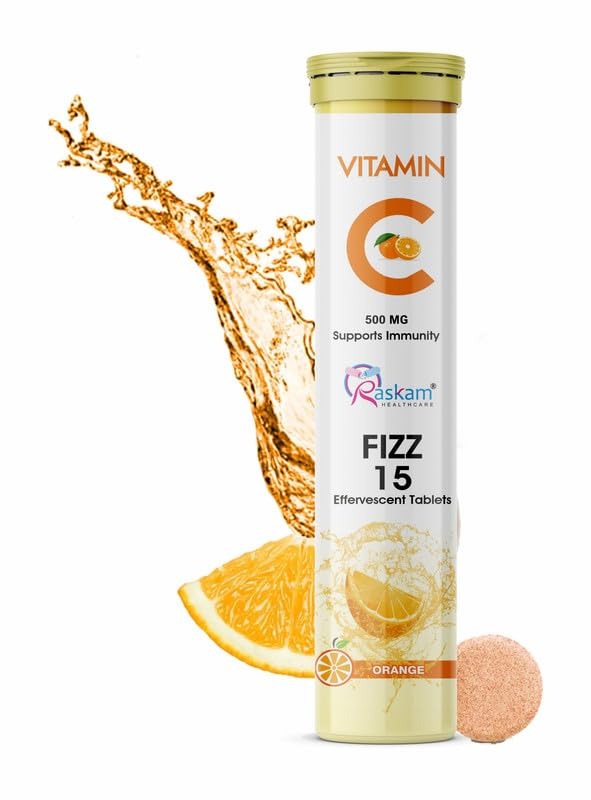 Raskam Vitamin C + Zinc Fizz 15 Effervescent Tablets - Orange Flavour
