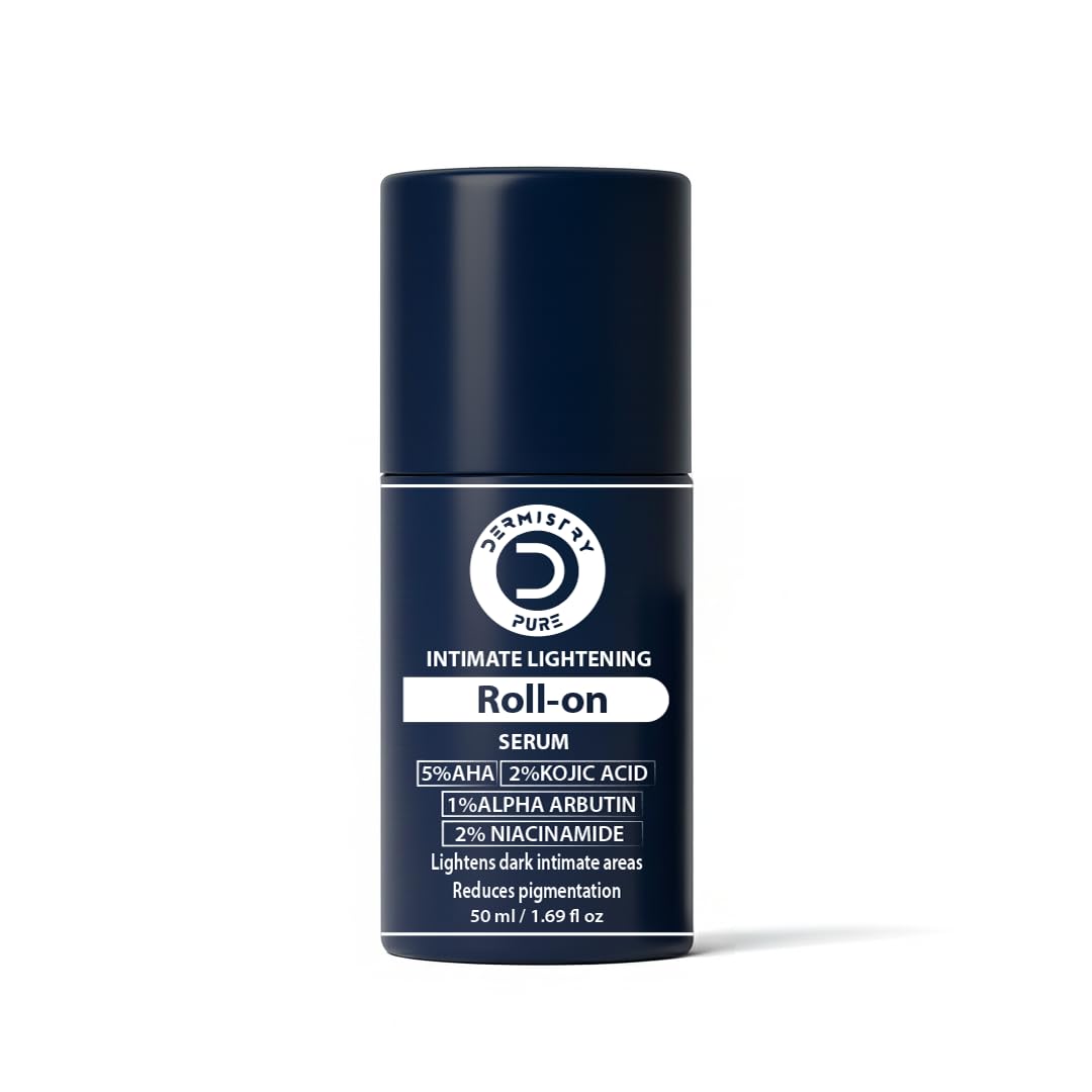 Dermistry Intimate Lightening Brightening Roll On Serum for Private Parts Bikini Area Inner Thighs Men Women Targets Dark Spots Pigmentation Reduces Itching Dryness Bad Odor 50ml