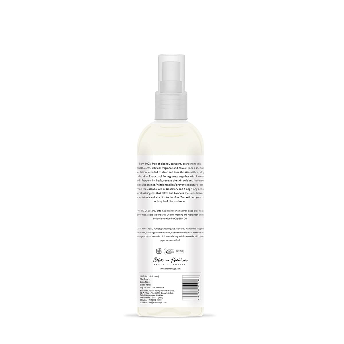 Aroma Magic Aromatic Skin Toner| Tightens Pores & revives skin| Alcohol Free| with Pomegranate, Lavender & Peppermint Extracts| Hydrates, Tones & Balances |Oily Skin Type| 200 ml