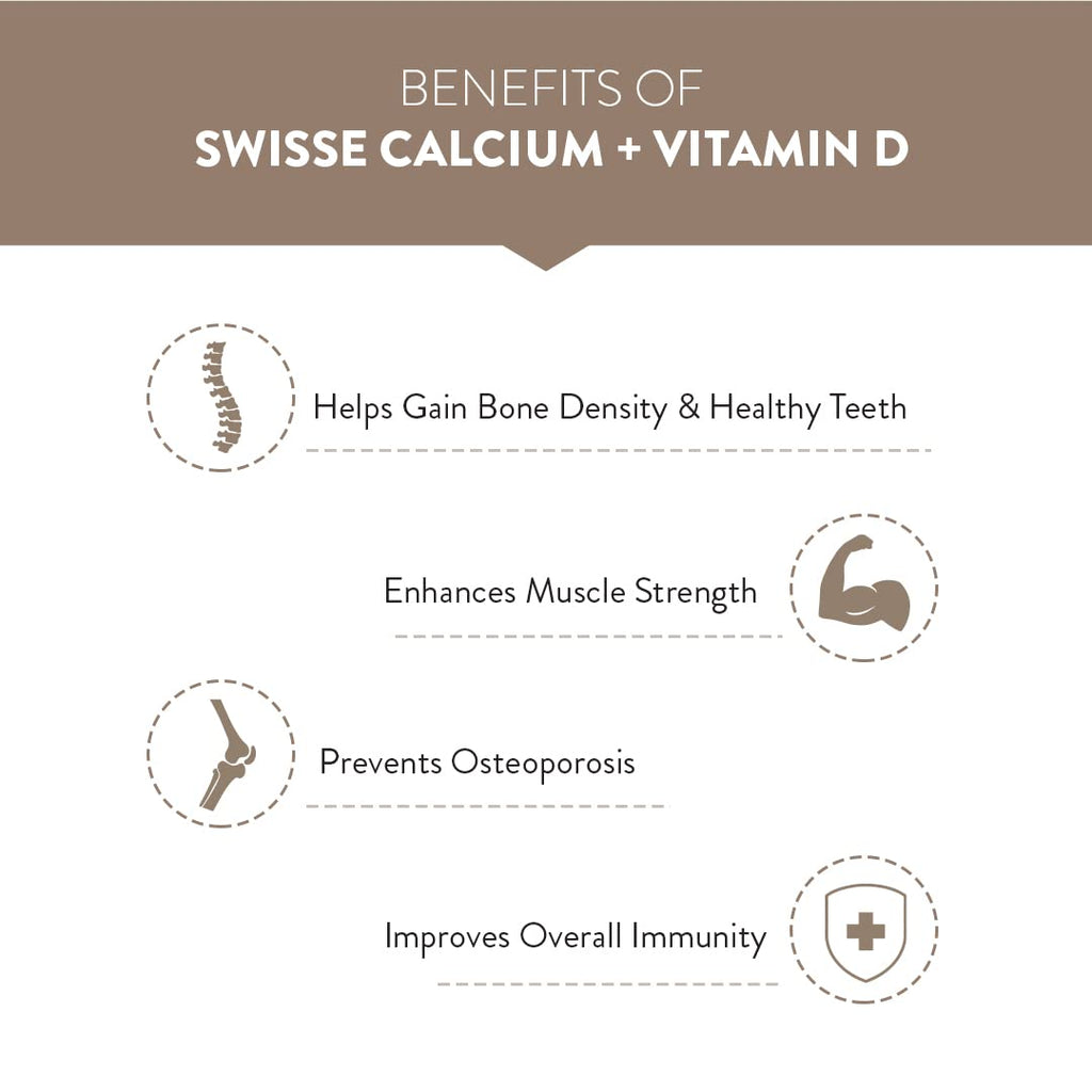 Swisse Vegan Calcium + Vitamin D3 for Stronger Bones, Teeth, Muscles & Immunity - 60 Tablets (Manufactured In Australia, Vegan Source Calcium Supplement For Higher Absorption)