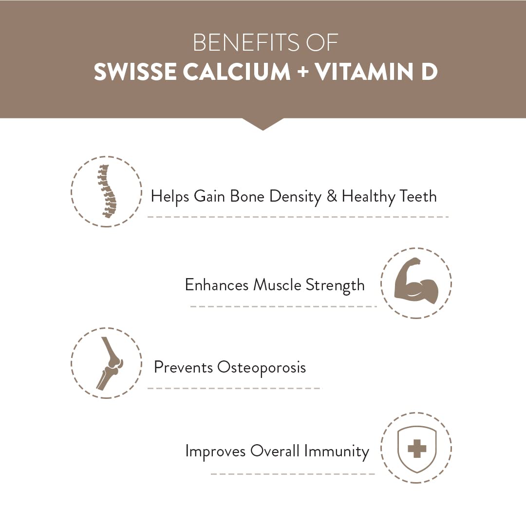 Swisse Vegan Calcium + Vitamin D3 for Stronger Bones, Teeth, Muscles & Immunity - 60 Tablets (Manufactured In Australia, Vegan Source Calcium Supplement For Higher Absorption)