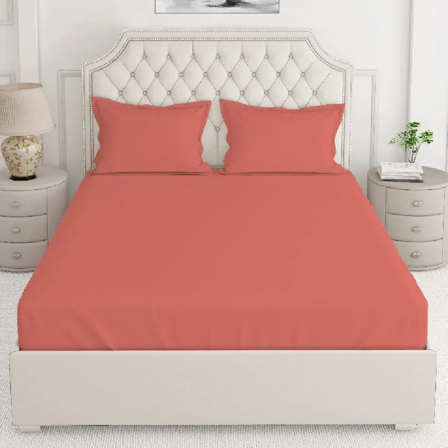 Layers Be Bold Cotton Bedsheet Set for All Seasons Lightweight 140 TC King Size Saffron