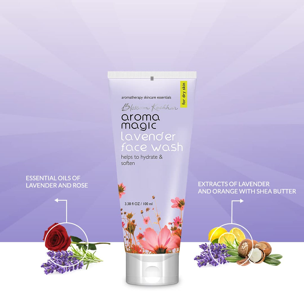 Aroma Magic Lavender Face Wash â€“ Hydrating & Nourishing Cleanser with Rose Oil & Orange Extract for Dry & Sensitive Skin â€“ 100ml