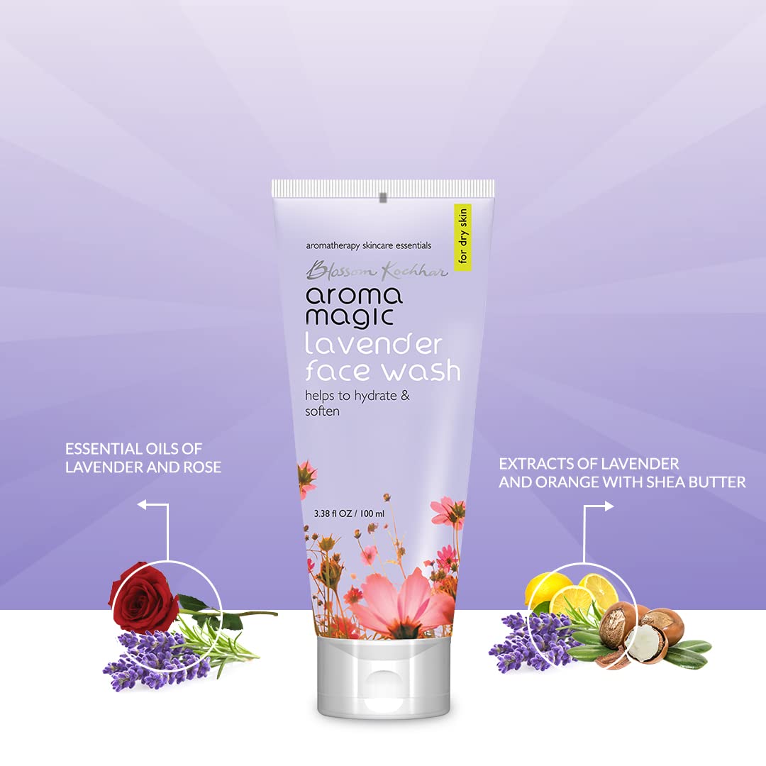 Aroma Magic Lavender Face Wash â€“ Hydrating & Nourishing Cleanser with Rose Oil & Orange Extract for Dry & Sensitive Skin â€“ 100ml