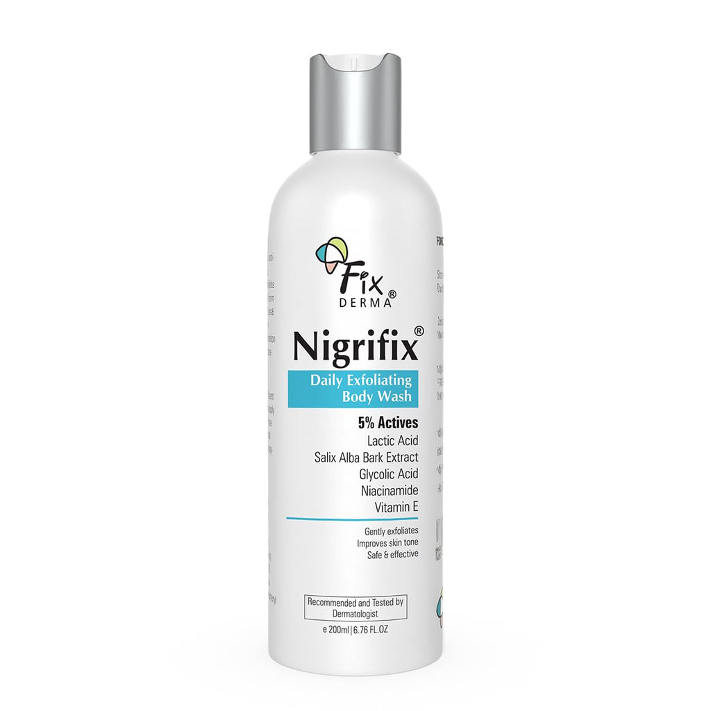 Fixderma Nigrifix Exfoliating Body Wash with 5% Actives (Lactic Acid, Glycolic Acid, Niacinamide Acid & Vitamin E) | Gentle Exfoliating Shower Gel | Improves Skin Tone | Body Wash Shower Gel - 200ml