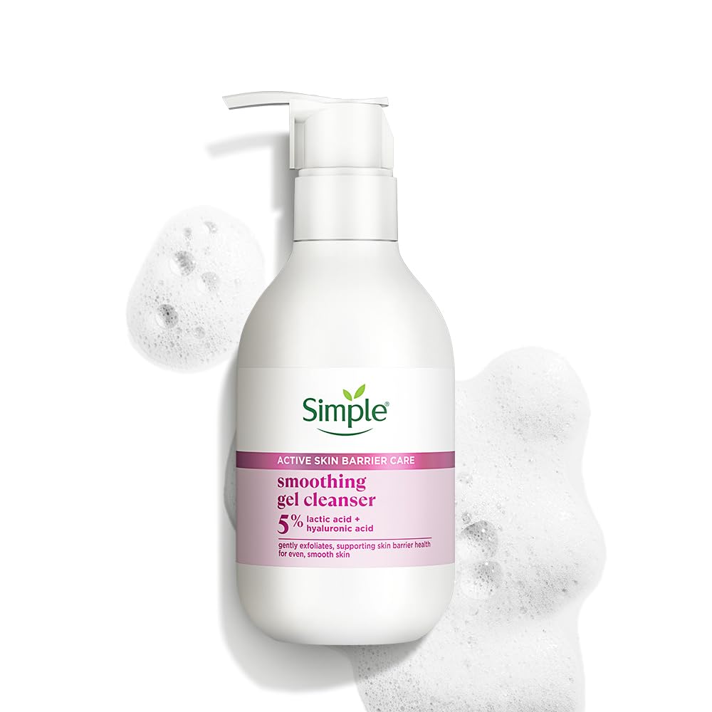 Simple Active Skin Barrier Care Smoothing Gel Face Cleanser 150 ml | with 7% Ceramide boosters, Lactic Acid & Hyaluronic Acid | Gently Exfoliates
