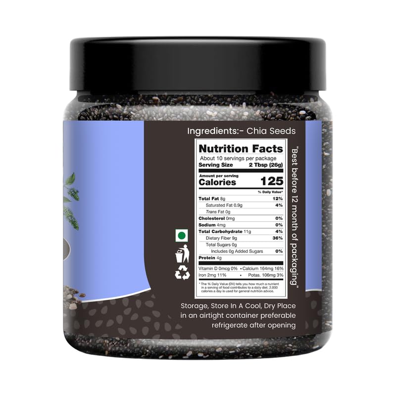 DRY AMRIT Chia Seeds 100g | Seeds for Weight Management | Rich in Calcium, Protein & Fibre | Beat the Heat | 100% Clean Chia Seeds for Eating | Antioxidant Rich Seeds
