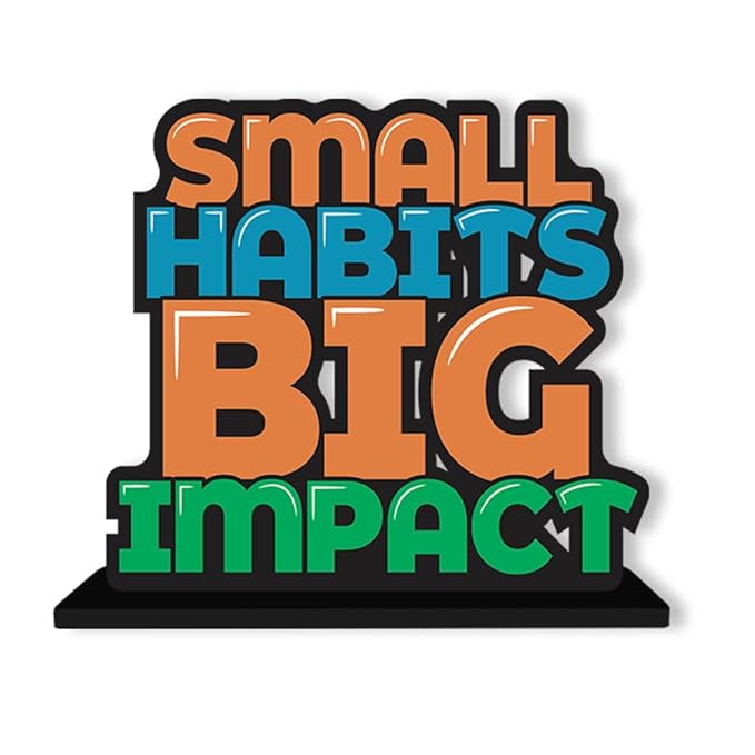 Art Vibes Wooden Idols and Figurine Small Habits Big Impact Positive Quotes Table Decor for Office Desk Showpiece