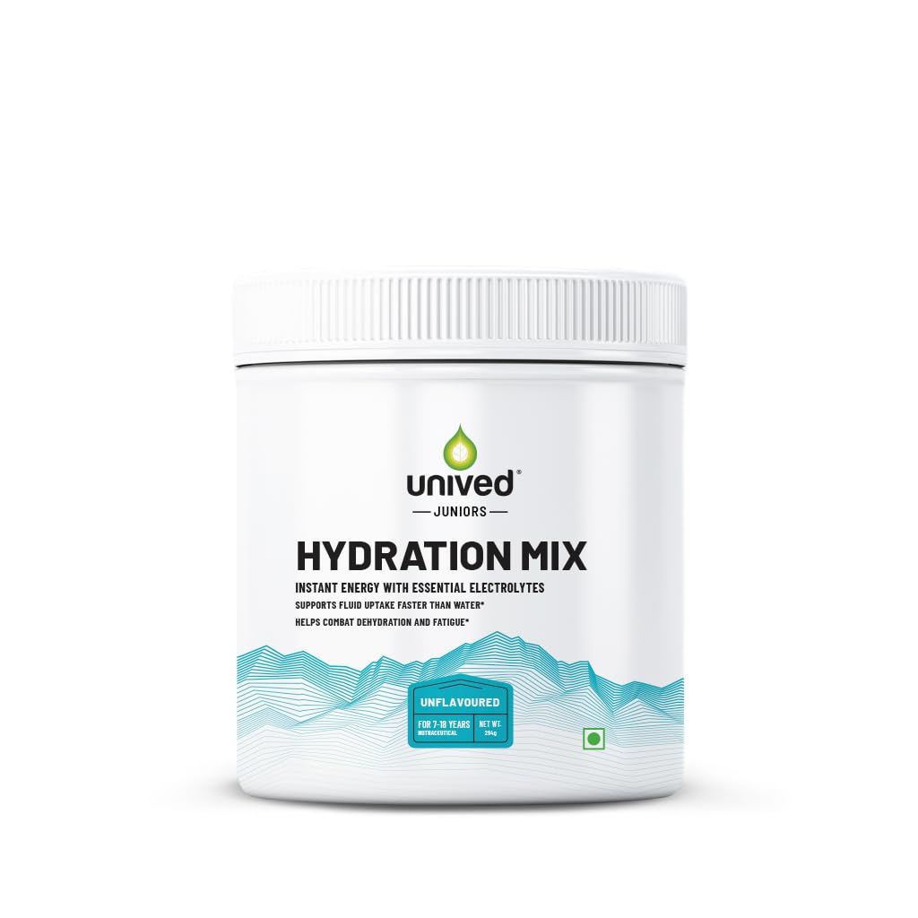 Unived Juniorâ€™s Hydration Mix | For Young Athletes | For Energy and to Replenish Lost Electrolytes & to Rehydrate | Essential Electrolytes with Vitamin C & Zinc | Ages 7-18 (Unflavoured)