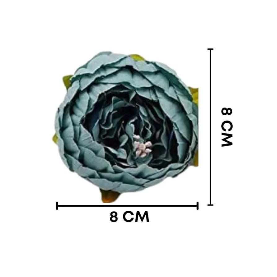 6 Pcs Artificial Fabric Rose Flower Heads Handmade Peony Style Flowers Bluee