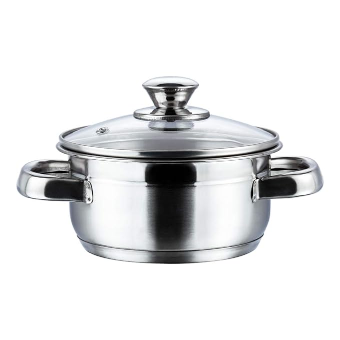 Vinod Bremen Stainless Steel Saucepot with Glass Lid 1 Litre, 14 cm | 2.5mm Thick Base | Riveted Sturdy Handle