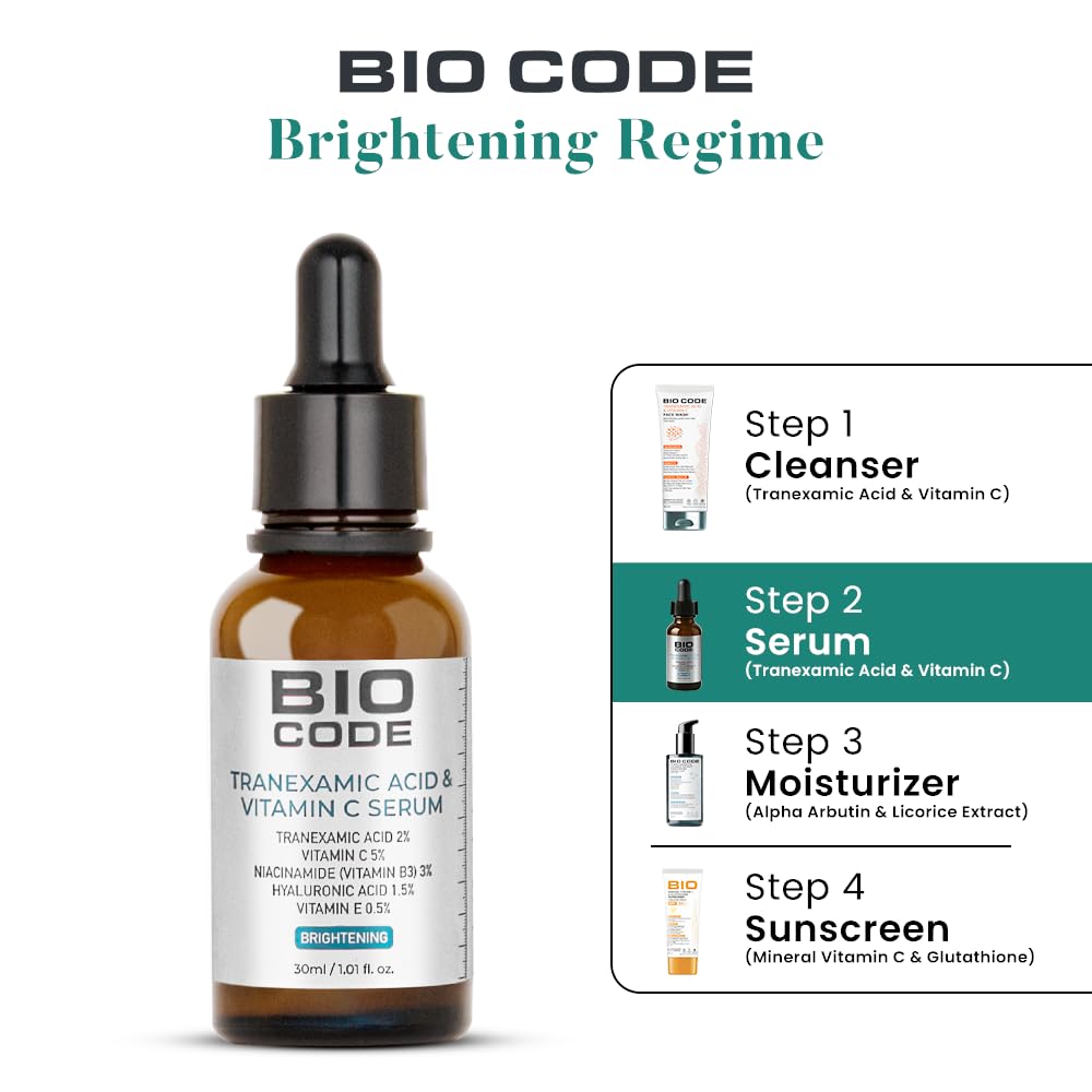 Bio Code 2% Tranexamic Acid & 5% Vitamin C Radiance Renewal Serum (30ml) â€“ with 3% Niacinamide, 1.5% Hyaluronic Acid & 0.5% Vitamin E | Dermatologist Recommended
