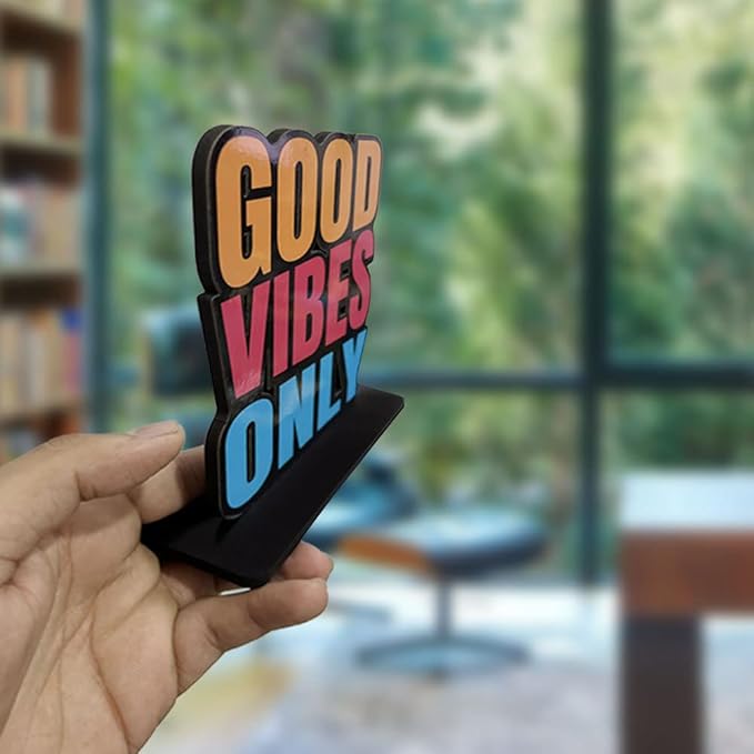 Artvibes Wooden Idols and Figurine Good Vibes Only Positive Quote Table Decor for Office Desk | Home Decor Item