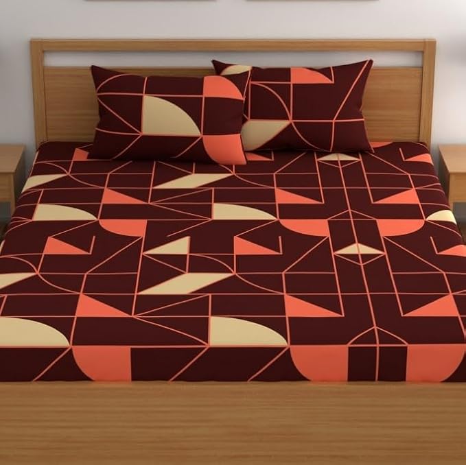 Dreamlet Prime Collections 160tc Pure Cotton Breathable Supersoft Wrinkelfree Double Flat Bedsheet With 2 Pillow Covers | Brown Multi