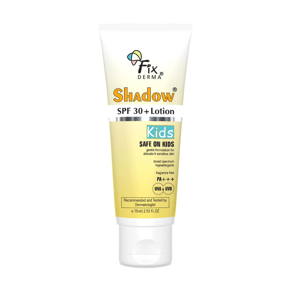 Fixderma Shadow Sunscreen SPF 30+ Lotion for Kids PA+++ | Sensitive Skin, Body & Face | Broad Spectrum Sunscreen for UVA & UVB Protection,Non Greasy & Water Resistant - 75gm