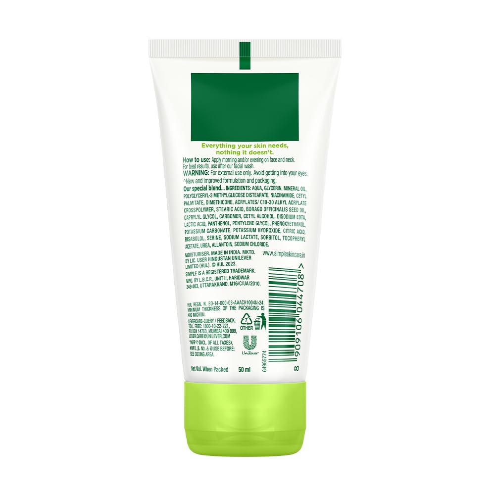 Simple Hydrating Light Moisturiser, 50ml | 12hr Hydration | With Niacinamide, Pro-Vitamin B5, Glycerin & Borage Seed Oil | Lightweight, Non-Greasy Formula | For Soft, Smooth Skin