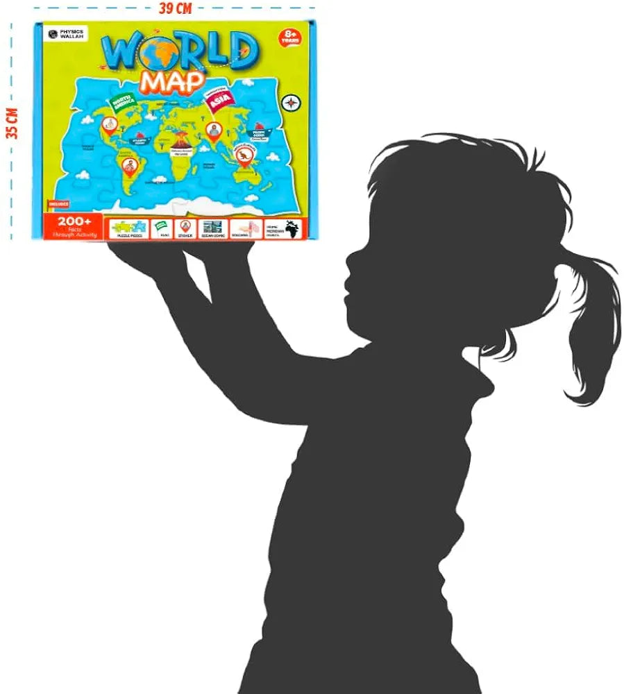 PW World Map Puzzle for Kids, 200+ Facts on Continents & Oceans, Learning Aid & STEM Toy Jigsaw Puzzle