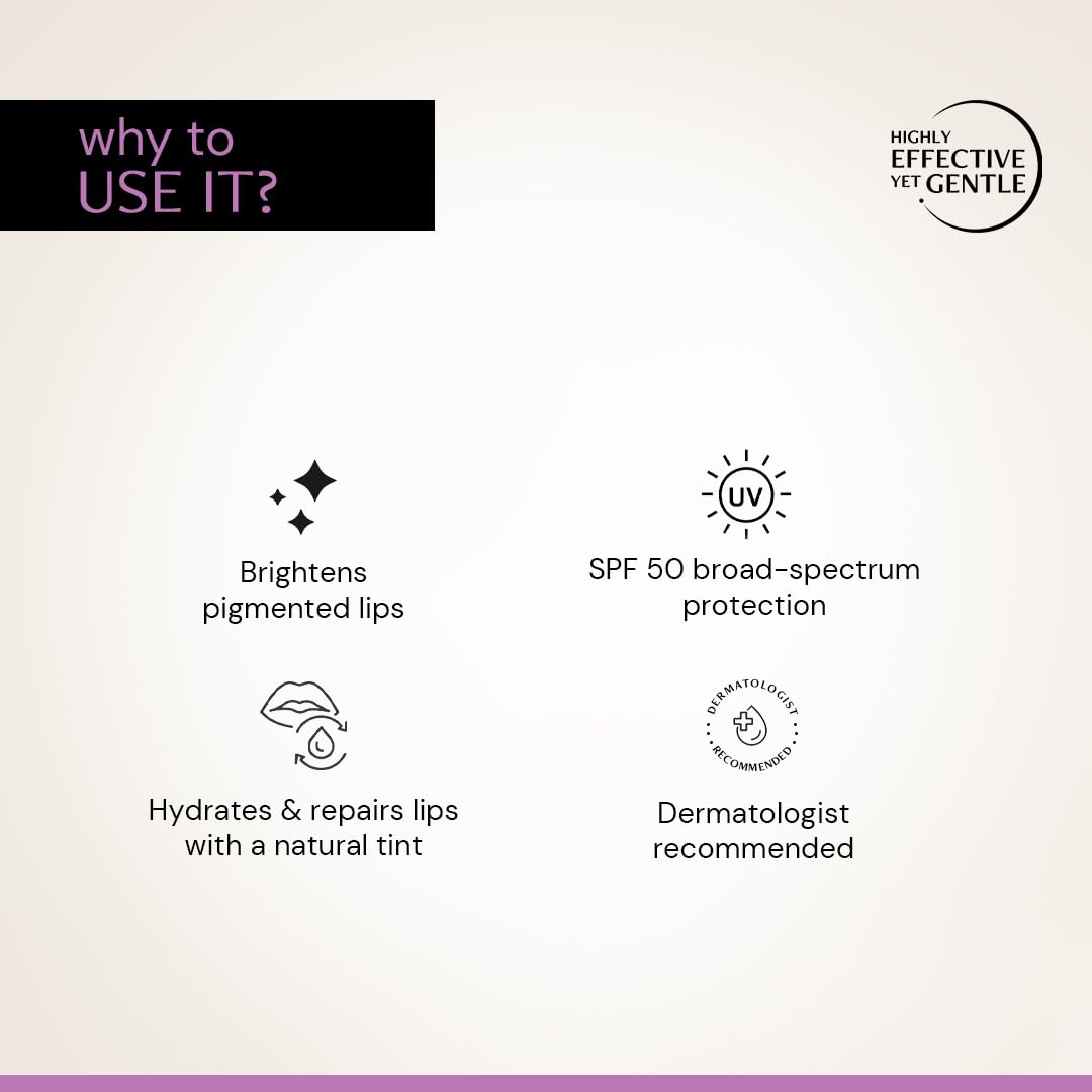 Deconstruct Brightening Tinted with SPF 50 | For Dark, Pigmented, Dry, Flaky Lip | SPF 50 for Sun Damage and Discoloration | Lip Balm for Glossy Buttery Soft Pink Lips | For Women & Men - (4.2g)