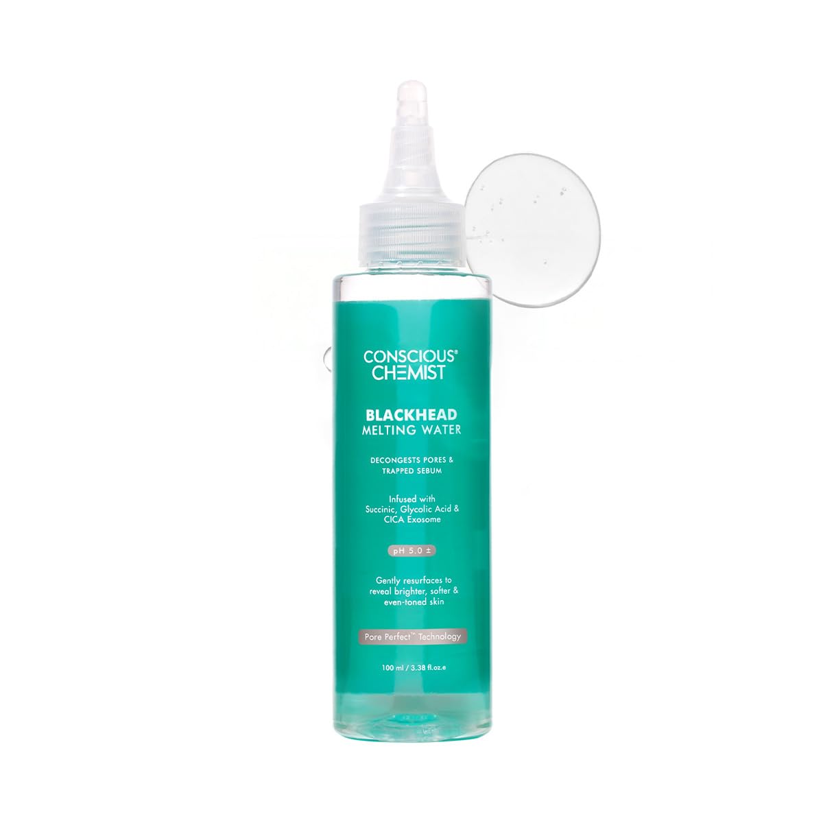 Conscious Chemist® Blackhead Melting Water | 130ml | Gentle Pore treatment with Succinic, Glycolic Acid & CICA Exosome | Unclogs Pores, Dissolves Blackheads & Smoothens Skin | Toner For Men & Women