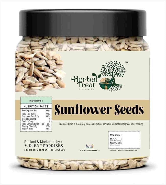 Herbal Treat Sunflower Seeds | Nutrient-Dense, Protein & Fiber Rich | Perfect for Snacking, Salads & Baking (250gram, Sunflower Seeds)