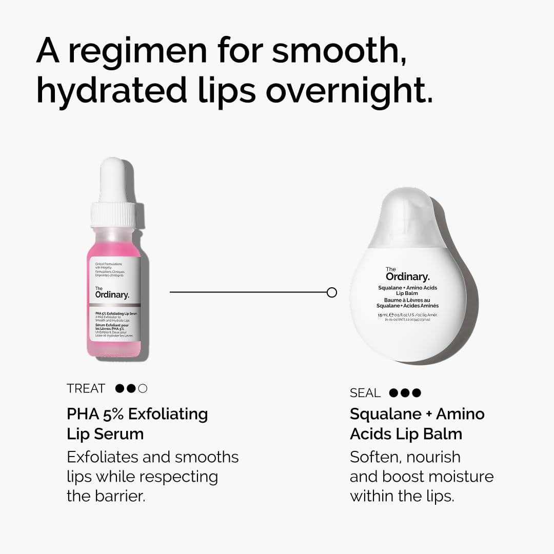 The Ordinary PHA 5% Exfoliating Lip Serum, Hydrating Overnight Lip Exfoliator Treatment, 15ml