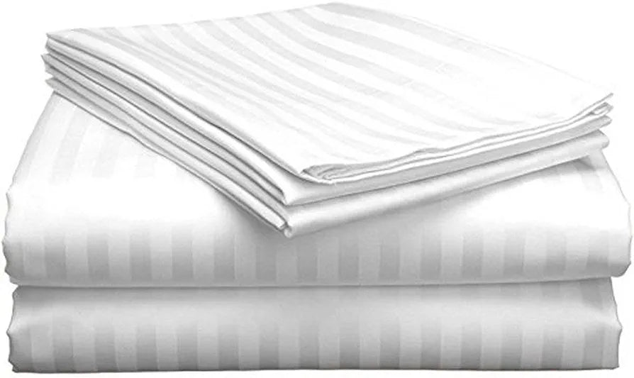 Purav Light Microfiber Flat Single Bed Bedsheet Plain Striped Cotton Bedsheet with 1 Pillow Cover for Queen Size Bed 340 TC Breathable White Color