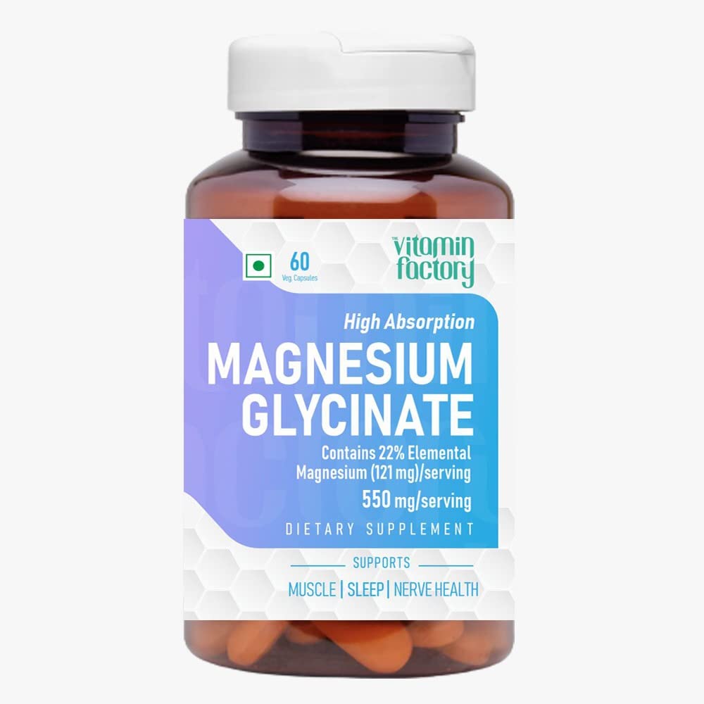 The Vitamin Factory Magnesium Glycinate Supplement - High Absorption Magnesium Supplements For Both Men & Women, Supports Sleep, Muscles & Nerve Health Supplements, 60 Vegetable Capsules