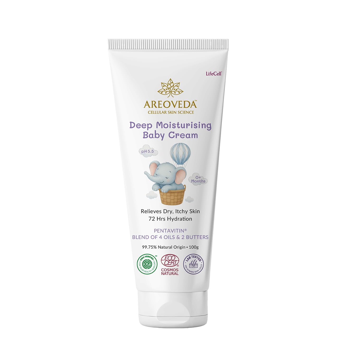 AreoVeda Deep Moisturising Cream (100gm) 24 Hrs Moisturization I Relieves Dryness I Safe From Day 1 I With Pentavitin & 6 Oils+Butters I Lab Tested, Ecocert Certified, EWG Verified