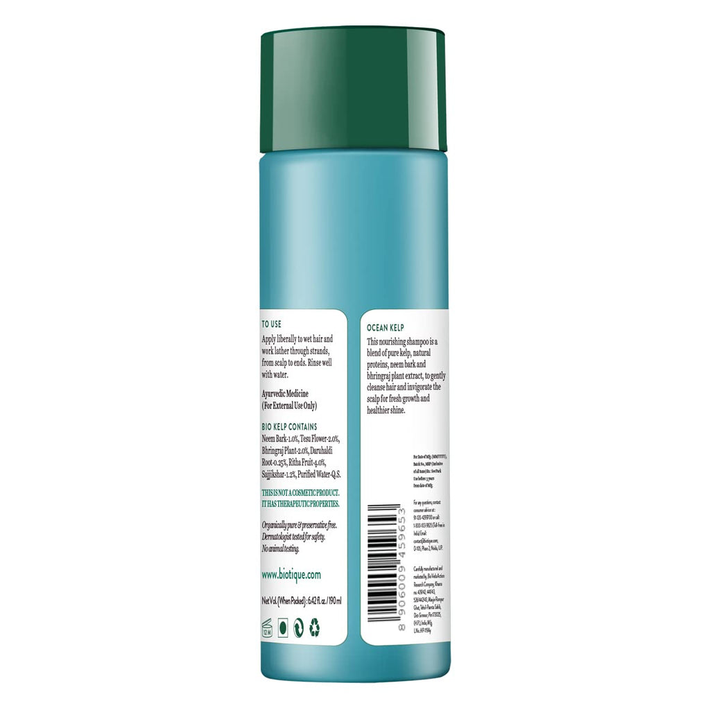 Biotique Ocean Kelp Anti Hairfall Shampoo | Intensive Hair Growth Therapy| Anti Hairfall Shampoo that Maintains Shine |100% Botanical Extracts | Suitable for All Hair Types |190ml