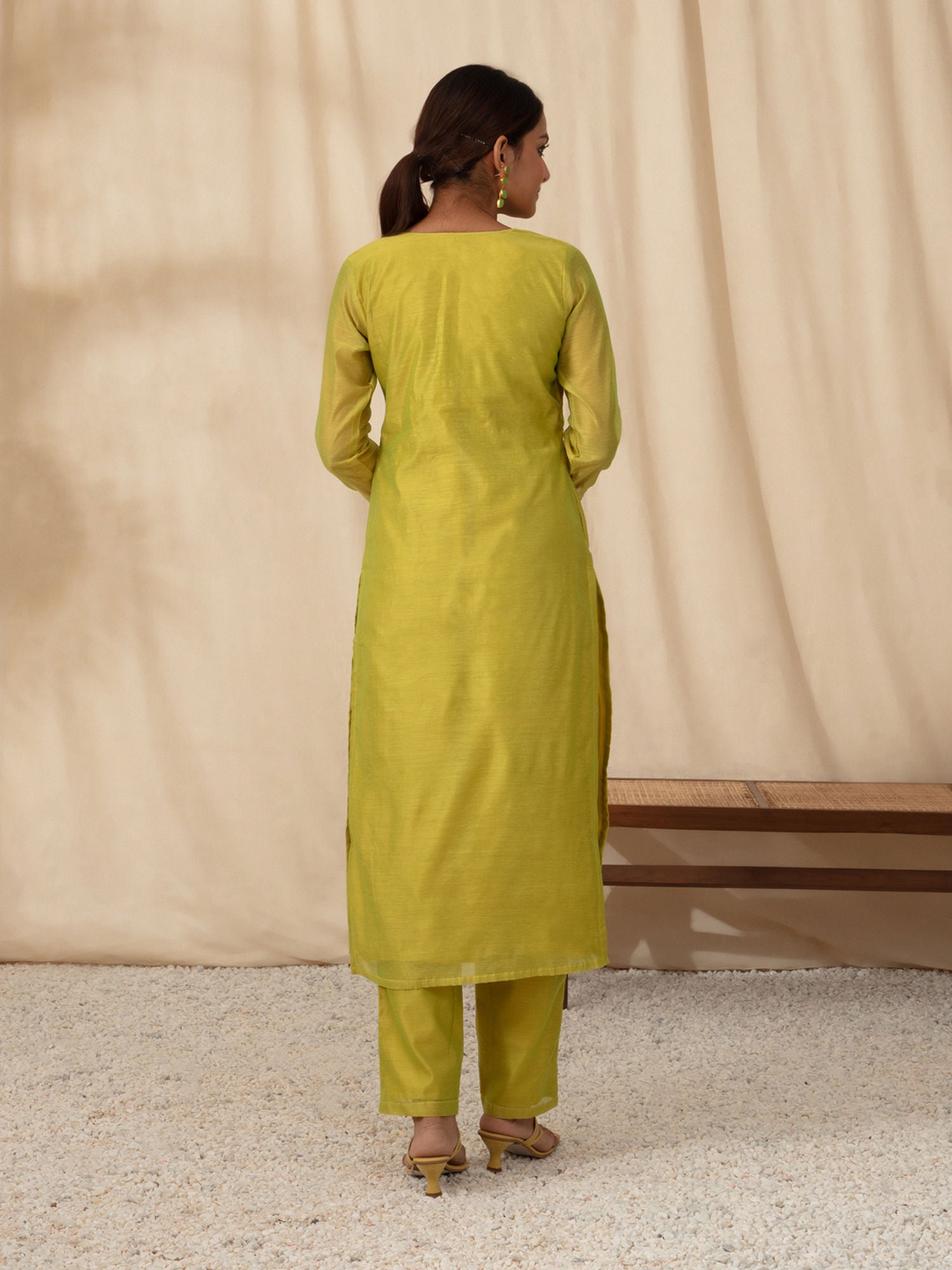 Likha Lime Embroidered Neck Kurta Pant Set with Printed Dupatta LIKSKD81 (Set of 3)