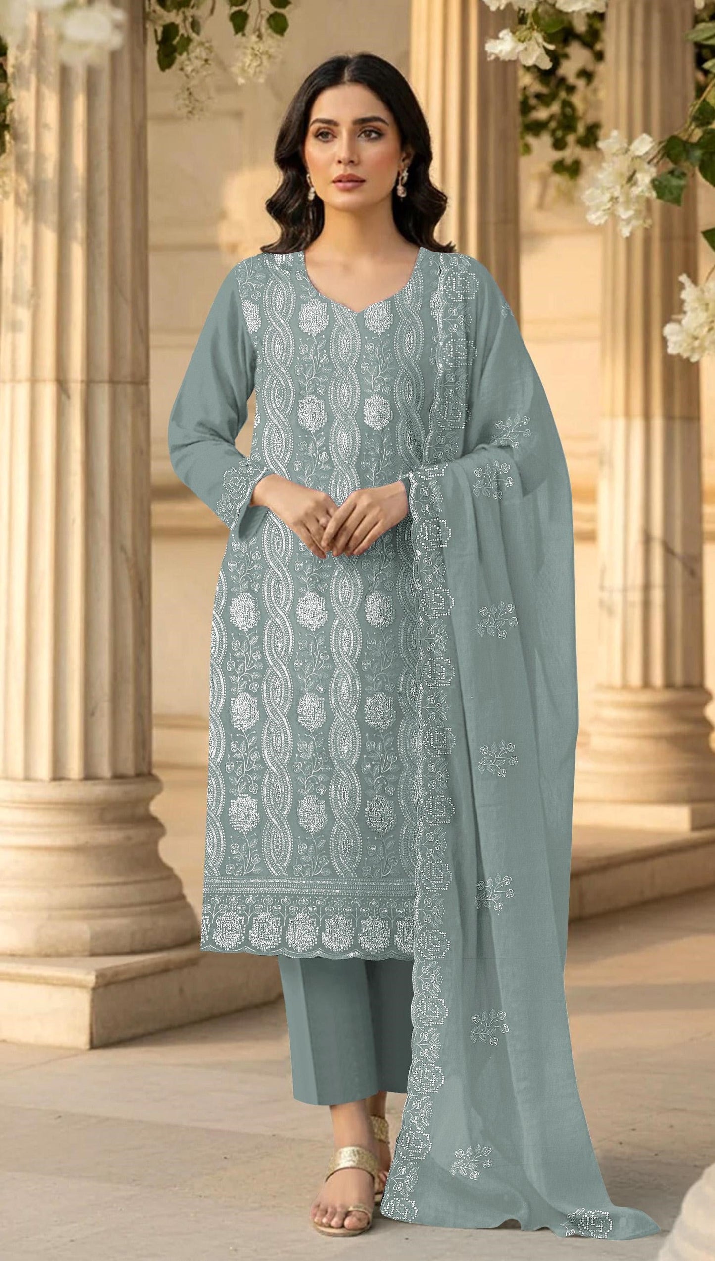 Anaita Sea Green Faux Georgette Suit With Embroidery & Sequence Work