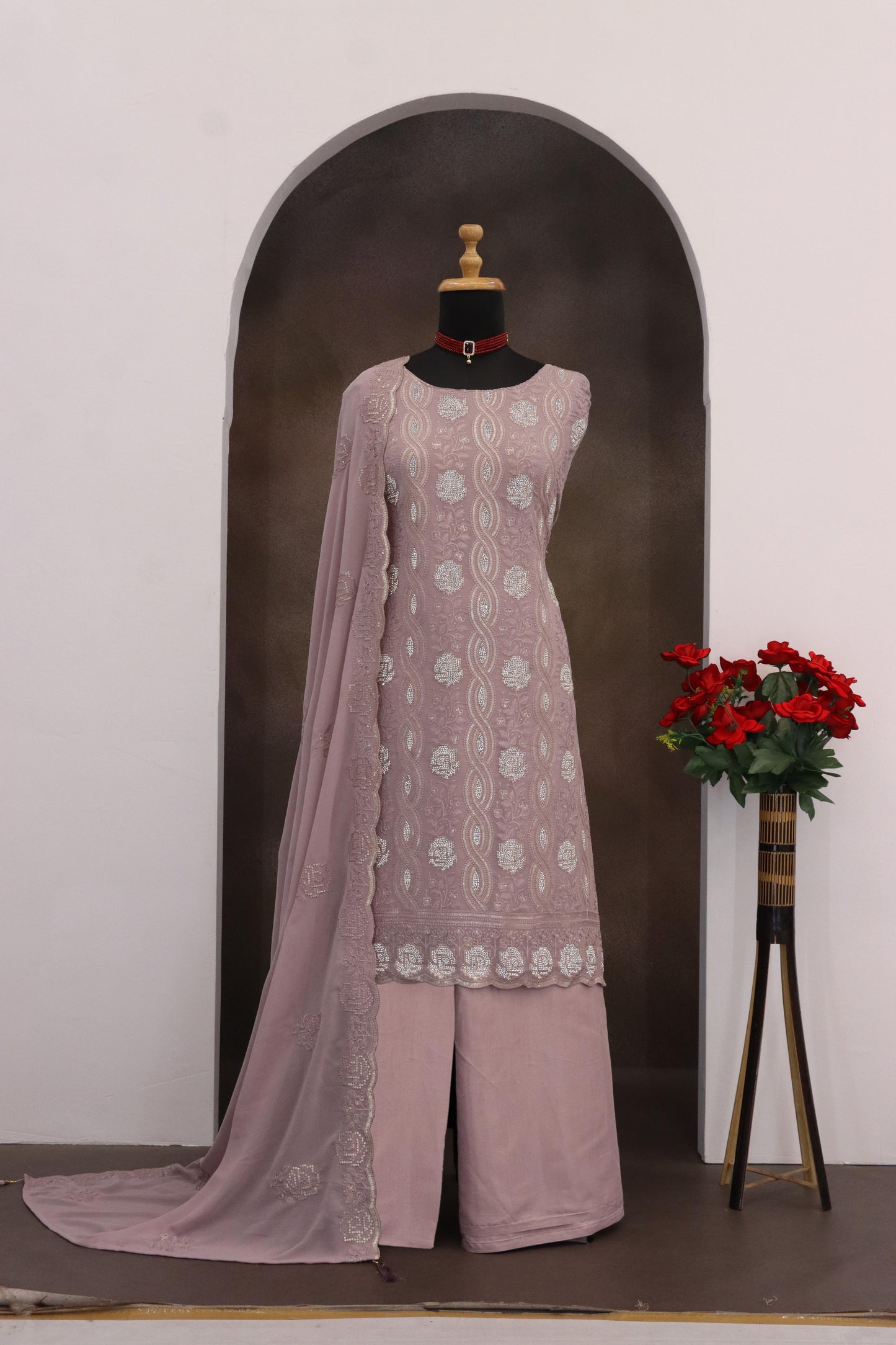 Anaita Lavender Faux Georgette Suit With Embroidery & Sequence Work