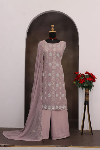 Anaita Lavender Faux Georgette Suit With Embroidery & Sequence Work
