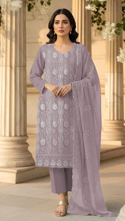 Anaita Lavender Faux Georgette Suit With Embroidery & Sequence Work