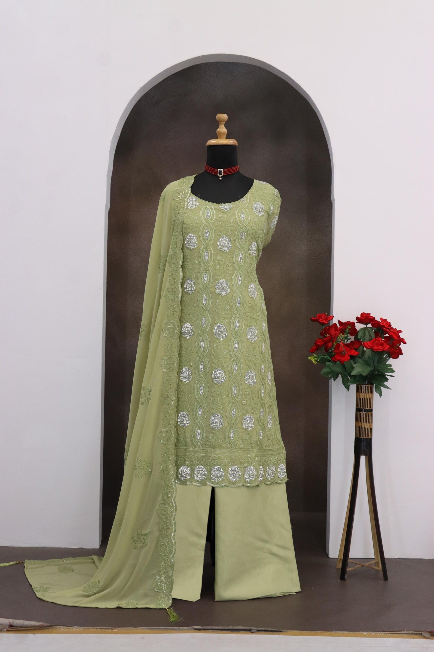 Anaita Green Faux Georgette Suit With Embroidery & Sequence Work