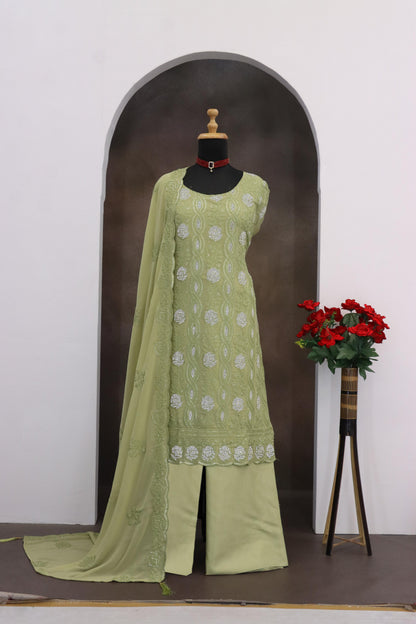 Anaita Green Faux Georgette Suit With Embroidery & Sequence Work